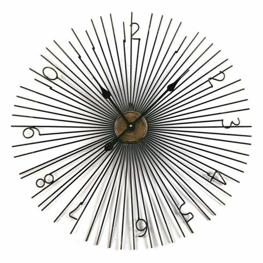 Large starburst metal wall clock with slim radiating spokes and open numerals