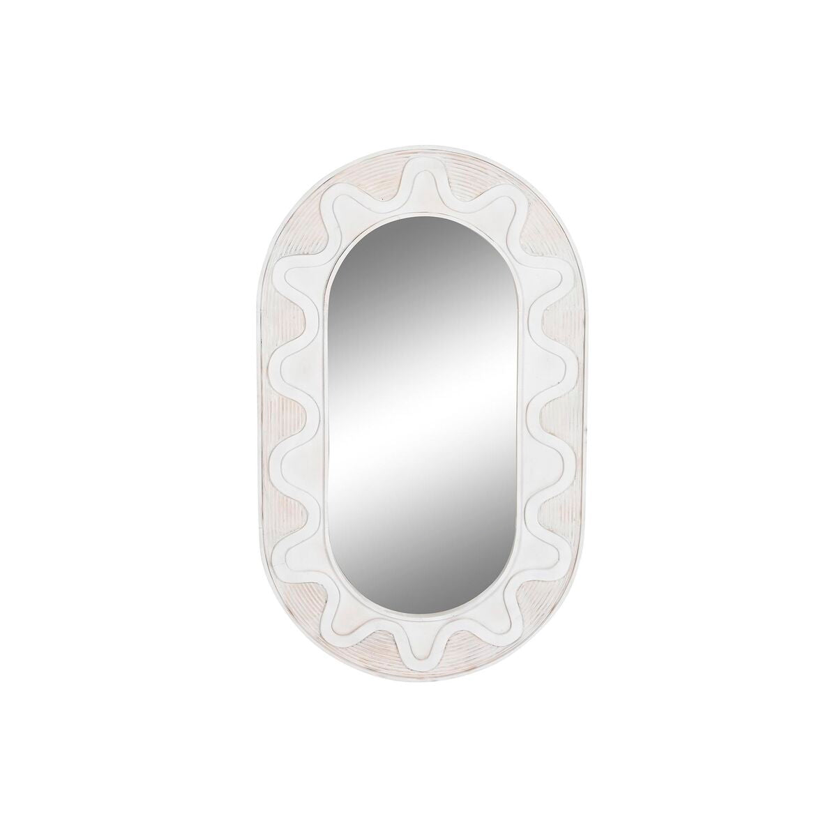 Large oval wall mirror with a white wavy mango wood frame