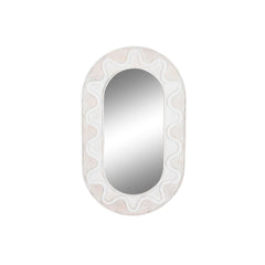 Large oval wall mirror with a white wavy mango wood frame