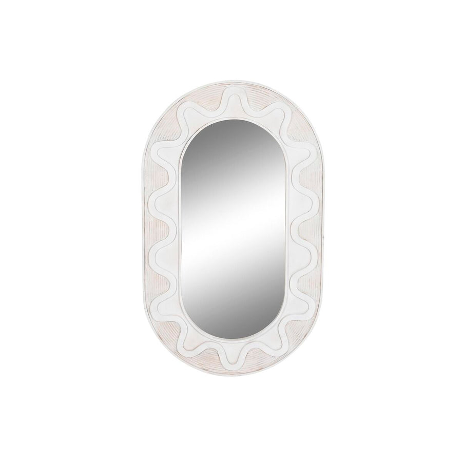 Large oval wall mirror with a white wavy mango wood frame