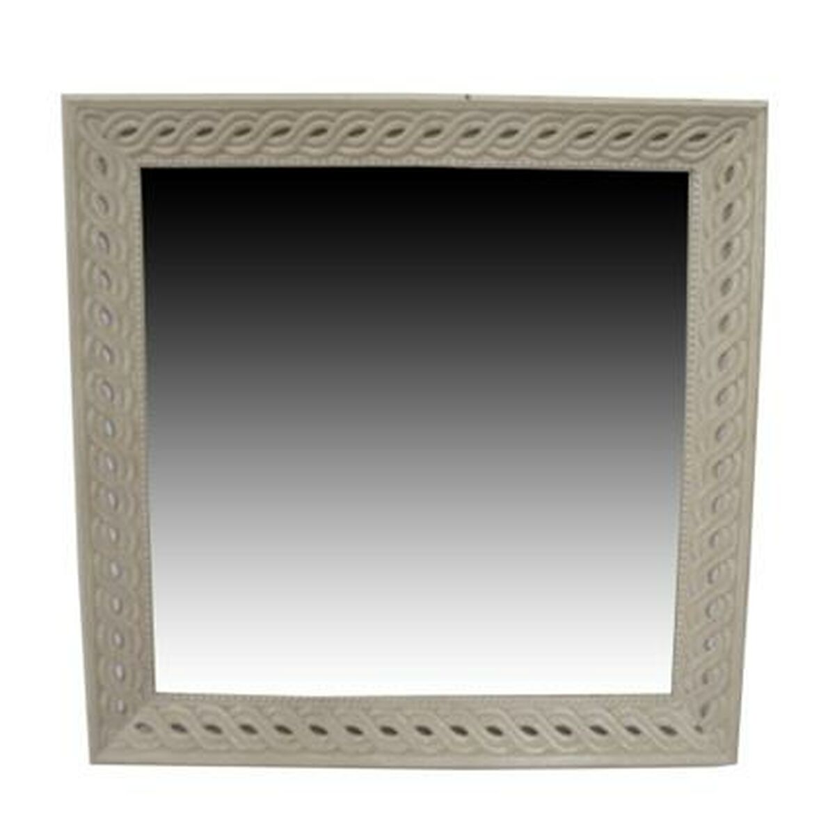 Square wall mirror with a carved whitewashed mango wood frame