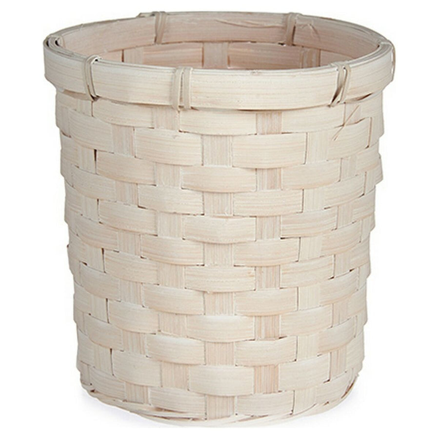 Round whitewashed woven bamboo plant pot cover