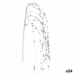 Silver glitter branch spray with fine arching strands dotted with small silver beads